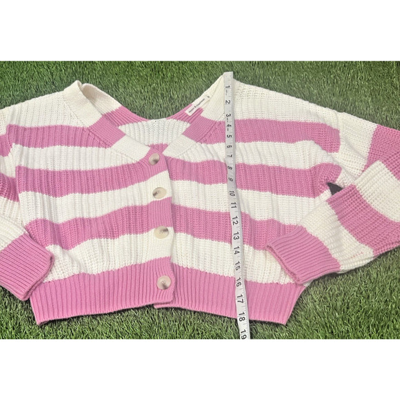 MOON & MADISON Cardigan Sweater Women Stripe Pink Knit Size MEDIUM (8-10) - Picture 2 of 8